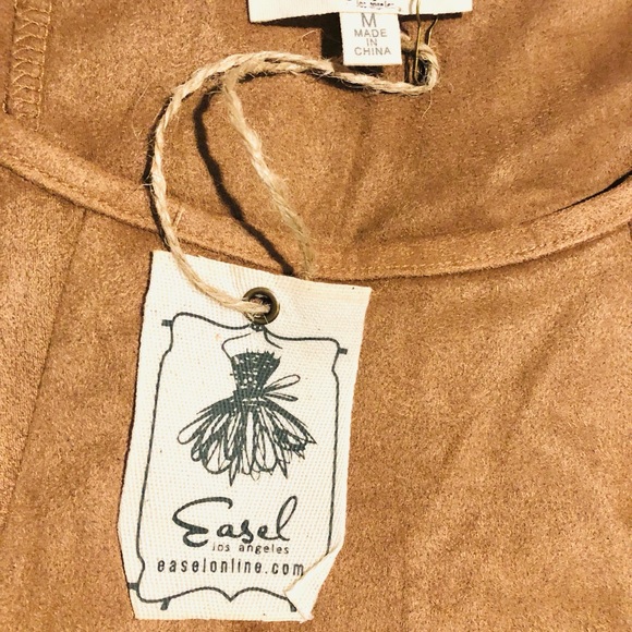 Easel Faux Suede Sharkbite Hem Long Sleeve Dress In Camel. NWT! Sz M - Picture 7 of 10